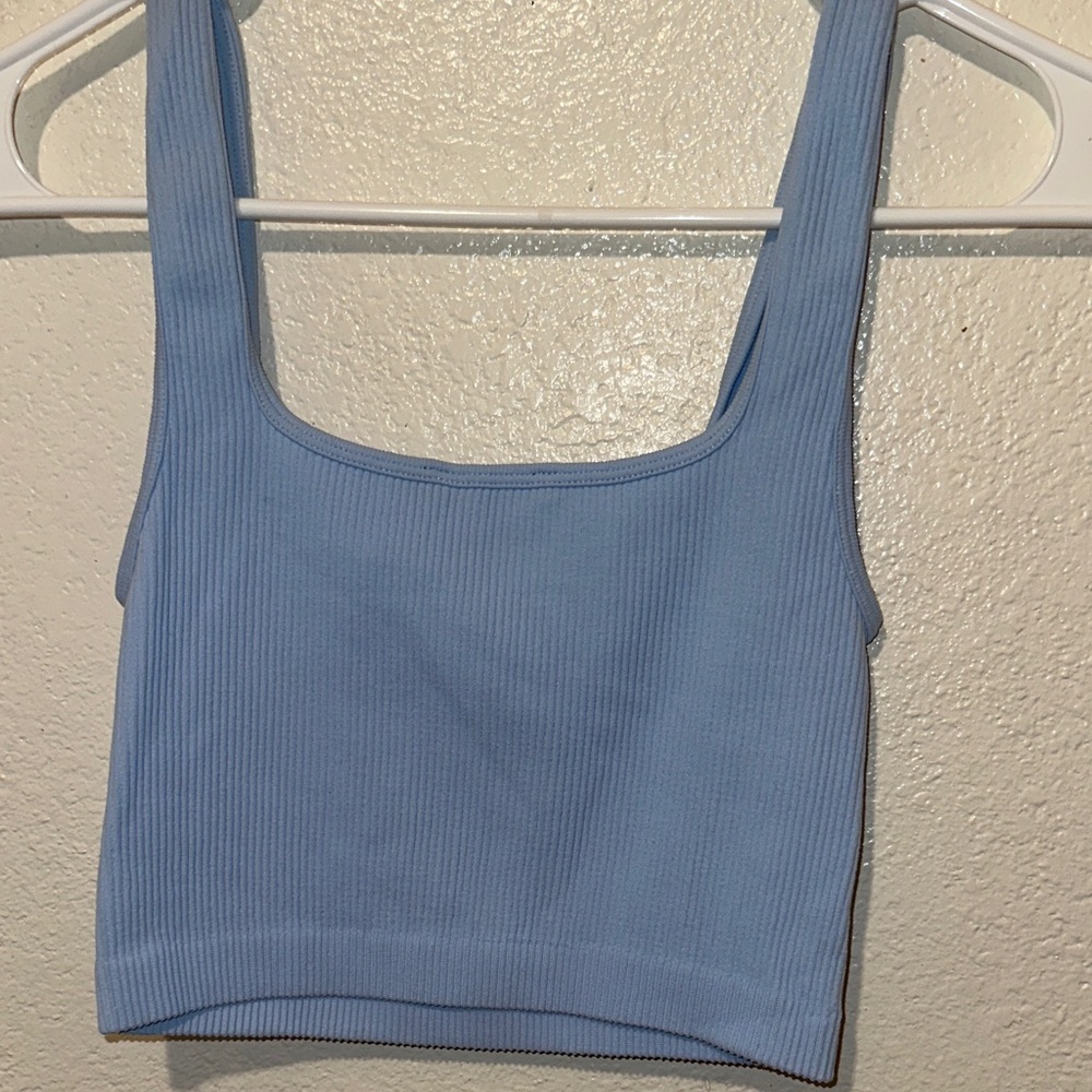 Zara Light Blue Ribbed Crop Top - Picture 3 of 3